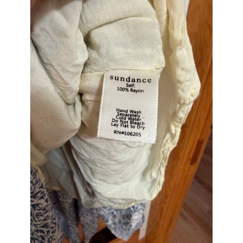 Sundance cream blue floral patterned short sleeve tiered midi dress Matilda Med - Picture 3 of 6